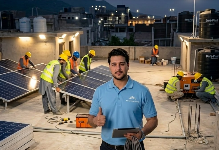 Solar installation at night